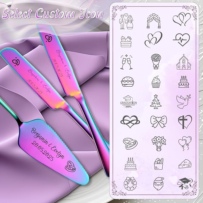 Custom Wedding Cake Knife and Server Set, Personalised Cake Serving Kit - Image 6