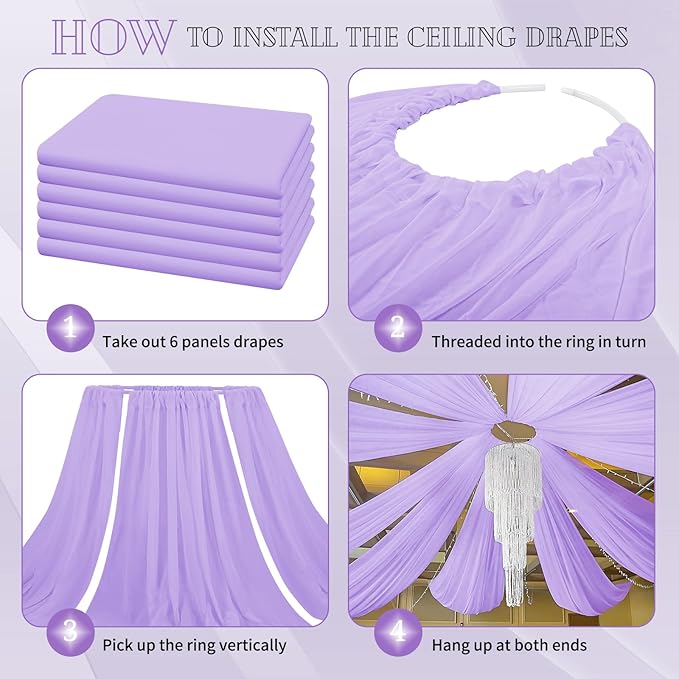 6 Panels Lavender Ceiling Drapes - Image 4