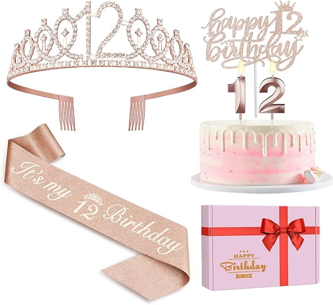 12th Birthday Decorations for Girls Including Sash, Crown/Tiara, Candles and by JueslyBirthdayParty
