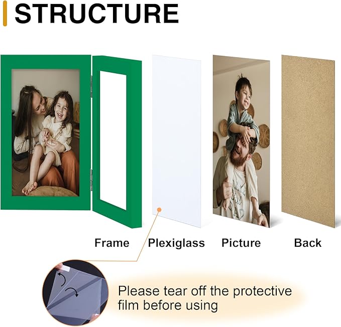 decorUhome Double 4x6 Picture Frame Vertical, Engineered Wood Bifold Photo Frame - Image 3