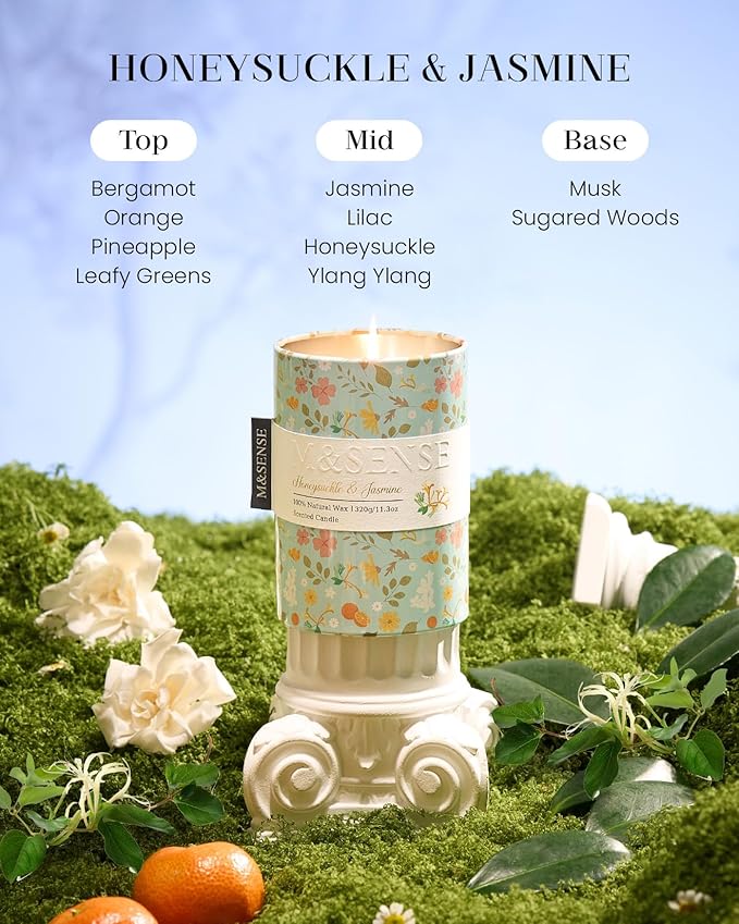 M&SENSE Honeysuckle Jasmine Scented Candle, Medium Jar Candle 11.3oz Natural - Image 2