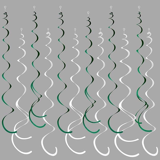 36 Pcs Green White Hanging Swirl Decorations Felt Swirl Streamer Spiral Ceiling by pinkblume