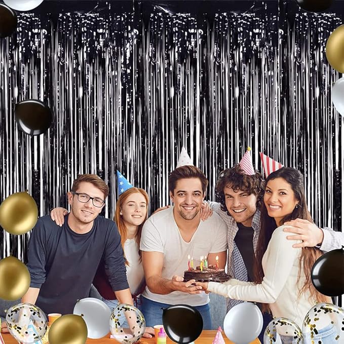 TONIFUL 3Pcs Black Door Streamers, Photo Booth Backdrop, Metallic Streamers - Image 5