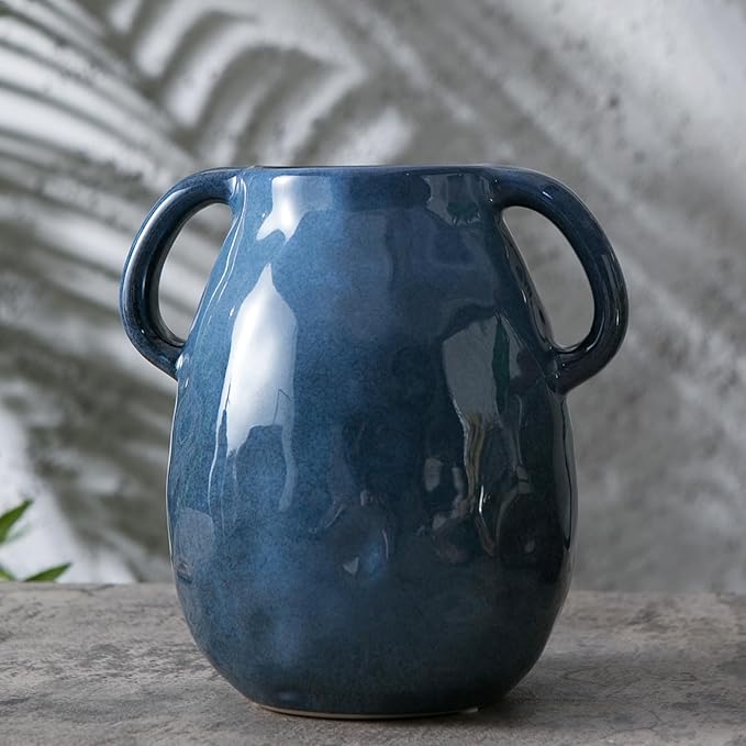 Blue Ceramic Vase with 2 Handles - Image 7