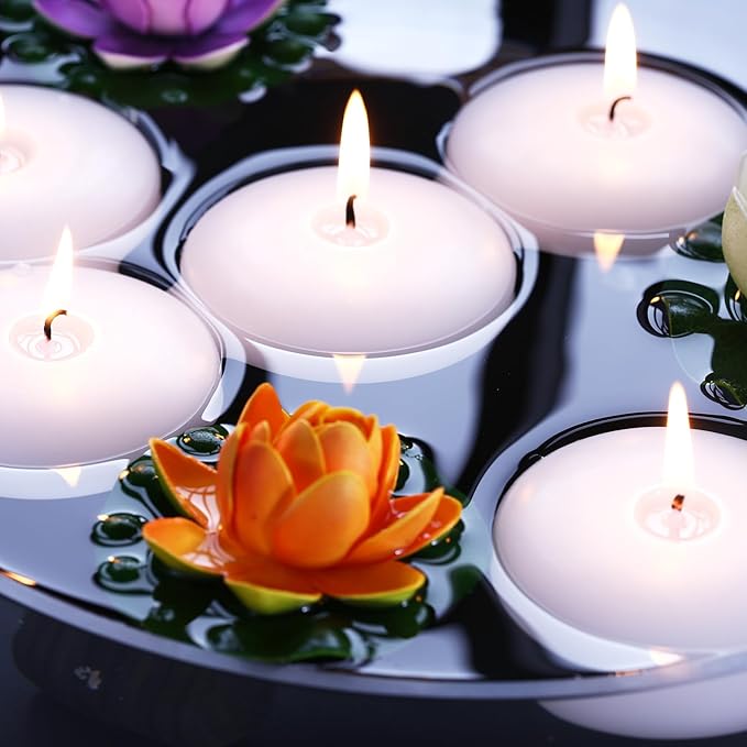 12 Pack Floating Candles, 3” White Unscented Dripless Wax Burning Candles - Image 4