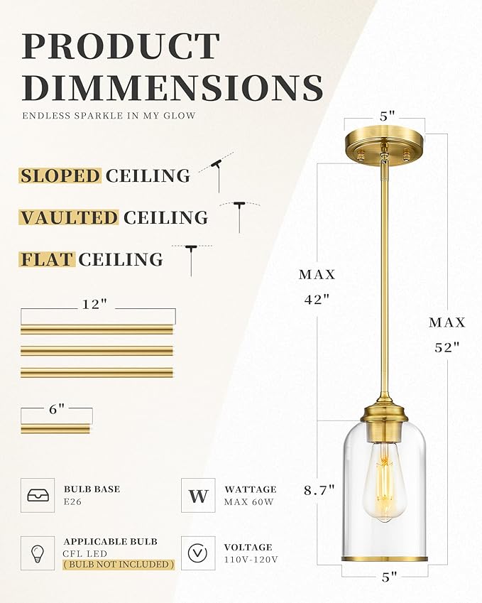 LIROUVET 2 Pack Pendant Lights, Vintage Hanging Lights, Brushed Gold Pendant - Image 4