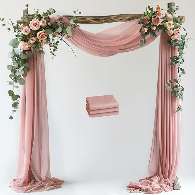 Wokceer Dusty Rose Wedding Arch Draping Fabric Backdrop 3 Panels 28.7" X 20FT by Wokceer
