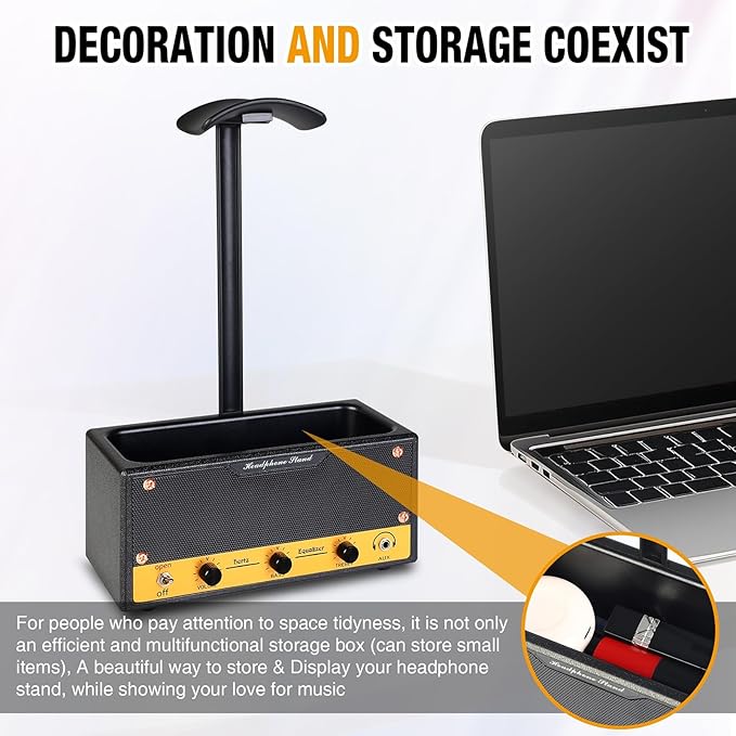 Headphone Stand with Cable Storage, Display Music Lovers' Decorative Items & - Image 4