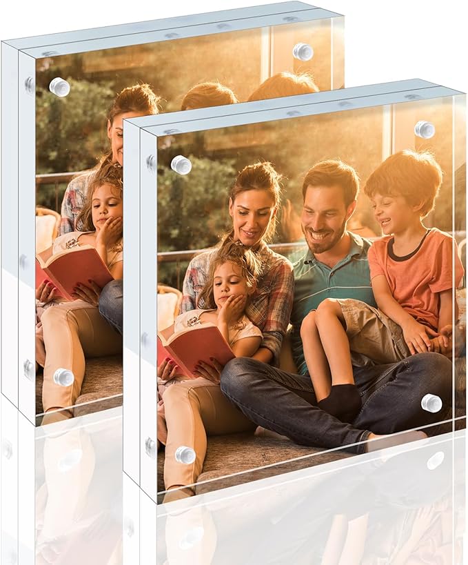 Egofine 5x5 Acrylic Frames 2 Pack, 20mm Thicker Frameless Clear Picture Frames by Egofine