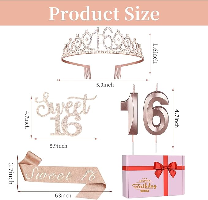 Sweet 16 Party Decorations for Girls Including Sash and Tiara, Cake Topper and - Image 5