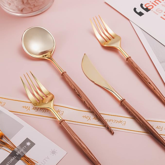 Lullaby 120PCS Gold Plastic Silverware, 40 Spoons, 40 Knives, Elegant - Image 6