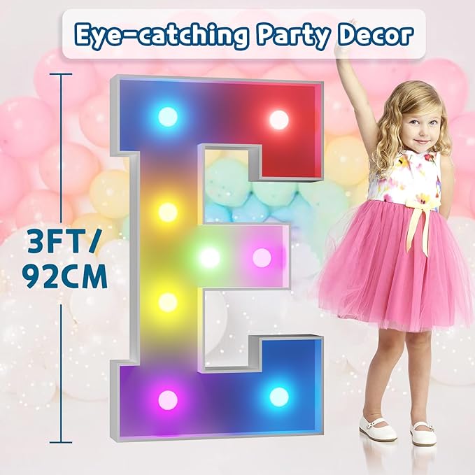 imprsv 3FT Colorful Marquee Light Up Letters E, 18 Colors Large Light up - Image 6