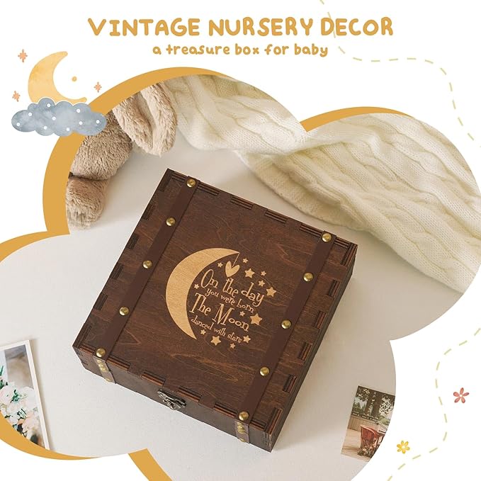 AW BRIDAL Baby Keepsake Box Engraved Wood Memory Box - Image 4