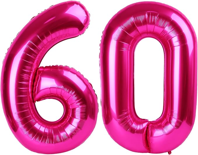 40 Inch Hot Pink Mylar Foil Number 60 Birthday Balloon, Digital Balloons by Upgesy