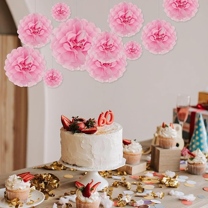Tissue Paper Pom Poms, Hanging Flower Balls - Image 3