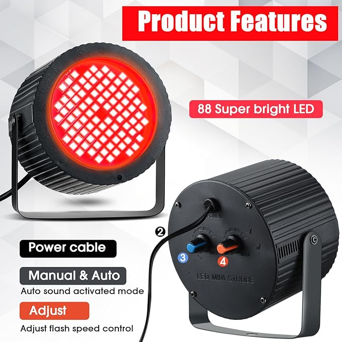 Funtery 2 Pcs Bright White Strobe Light 88 LEDs Flash Party Lighting Speed and - Image 2