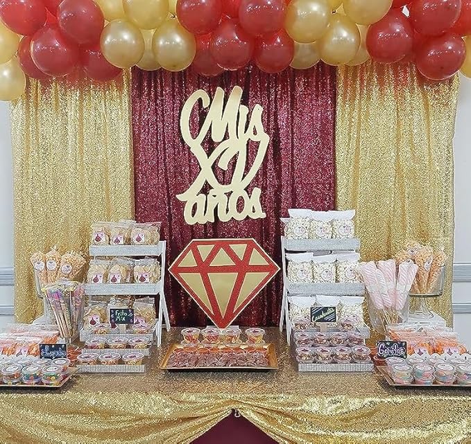 ShinyBeauty Glitter Burgundy Backdrop Curtain 4Ftx7Ft Sequin Curtains - Image 3