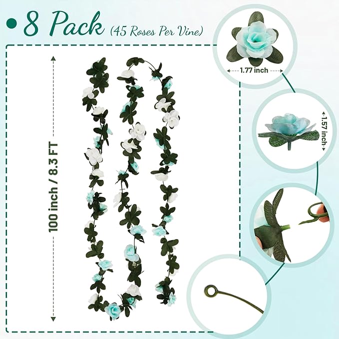 8 Pcs 65.6 Ft Flower Garland Rose Vines, Rose Garland - Image 3