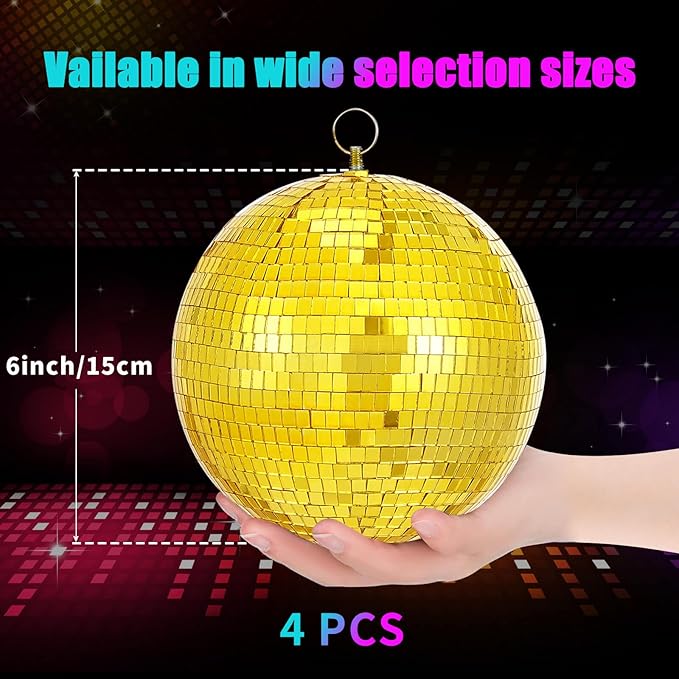 Gold Mirror Disco Ball Hanging: 6 Inches Reflective Ball - Image 5