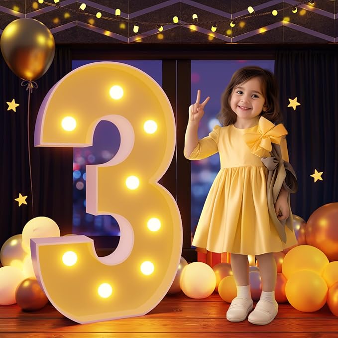 Marquee Numbers 3 Feet Tall Large Light Up Numbers 3th 13th 30th Three by Letsmakeitimpressive