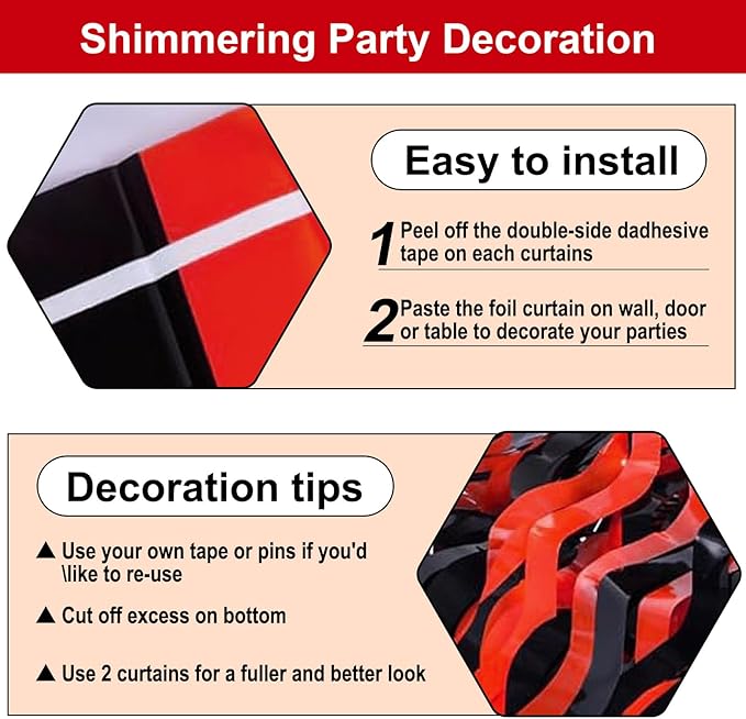4 Pack Black Red Wave Foil Fringe Curtain Backdrop, 3.28Ft x 8.2Ft Metallic - Image 3