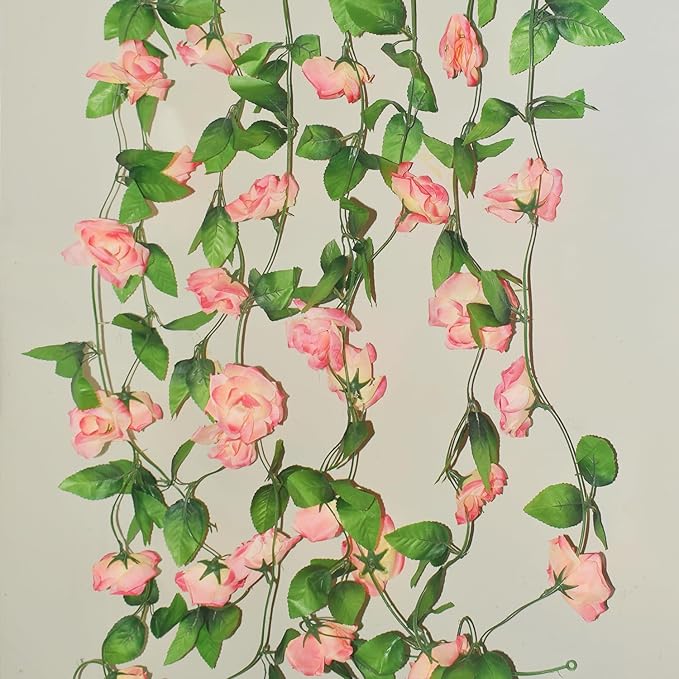 Musdoney 4Pcs 32.2 FT Fake Rose Vine Flowers Plants Artificial Flower Garland - Image 3
