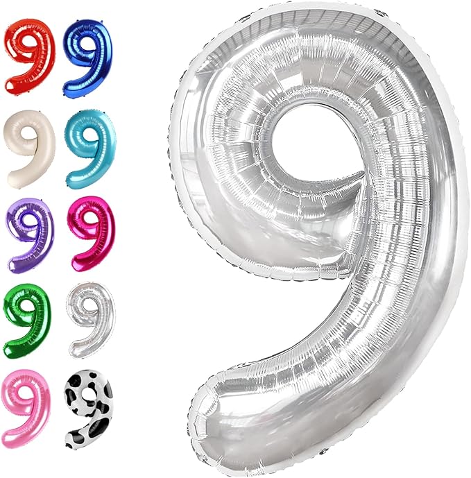 40 Inch Big Silver 9 Balloon Number, Jumbo Giant Happy 9th 19 29 39 49 99 by Upgesy