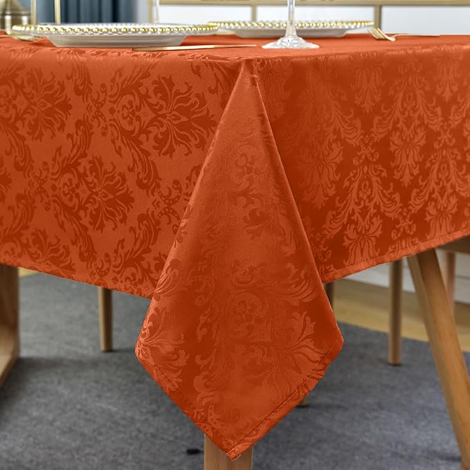 Jacquard Tablecloth Rectangle 60 x 102 Inch, Spill Proof Washable Damask Autumn by SASTYBALE