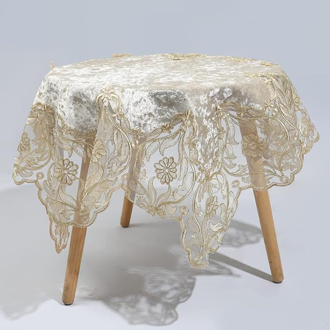 vctops Damask Lace Patchwork Tablecloth Luxury Square Small Table Cover Elegant - Image 2