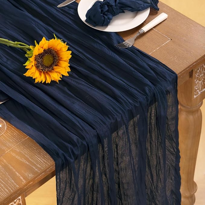 Navy Blue Cheesecloth Table Runner 4 Pack Fall Table Runners Boho Gauze 120 - Image 5