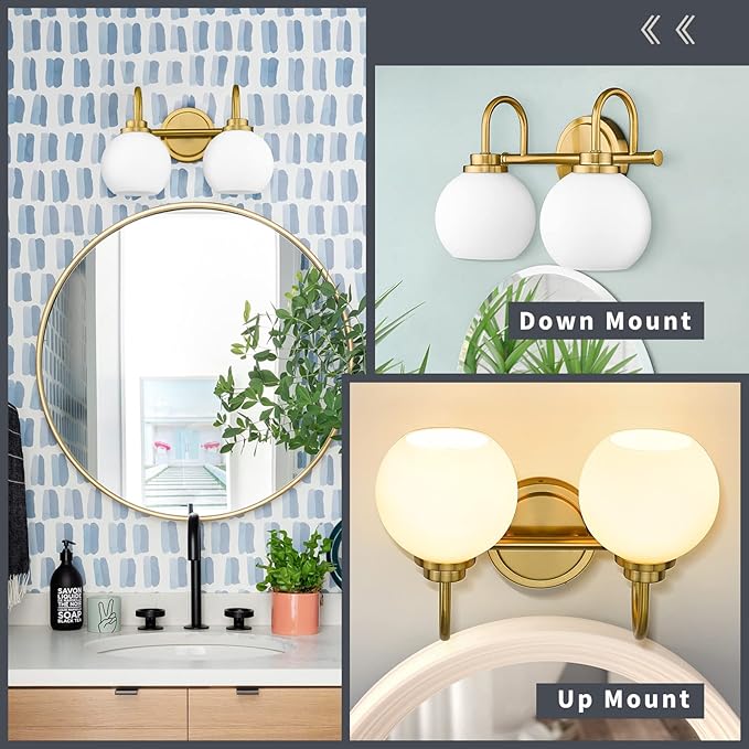 Gold Bathroom Vanity Light Fixtures, 2 Light Modern Over Mirror - Image 4