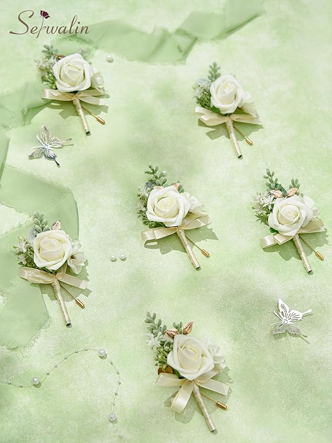 Serwalin 10Pcs Boutonniere for Men, Artificial Flowers for Wedding - Image 5