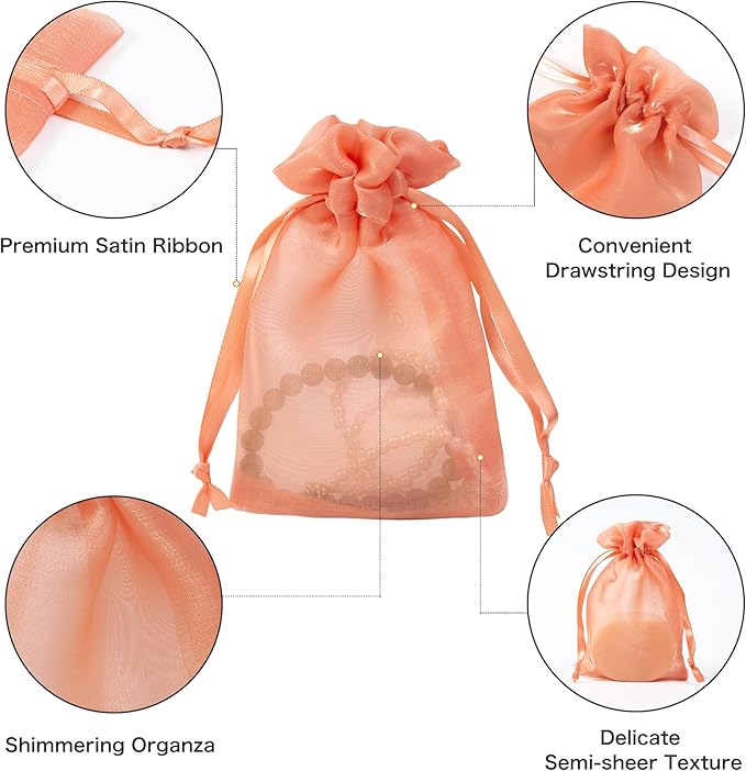 20 Pcs Orange Small Organza Bags 6X9 inch - Image 2