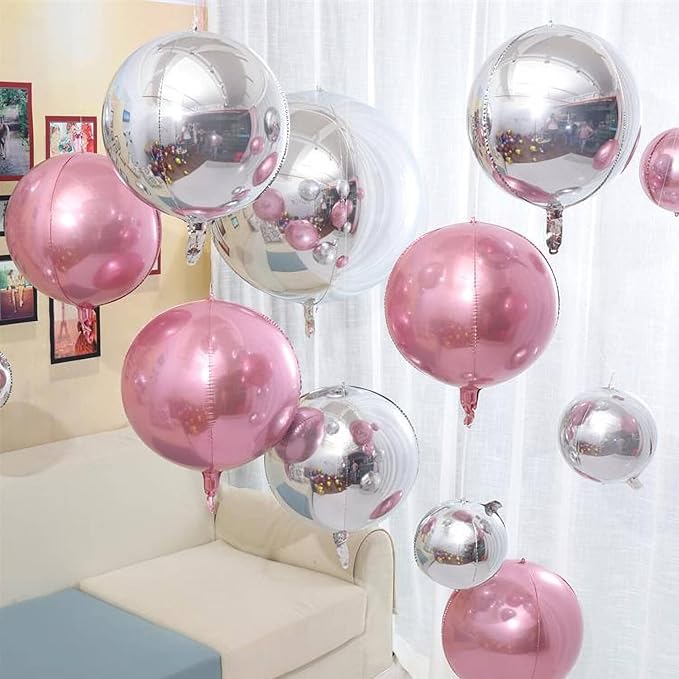 6 Pack Pearl Pink 22 Inch 4D Foil Balloons Big 360 Degree Round Sephere Mylar - Image 6