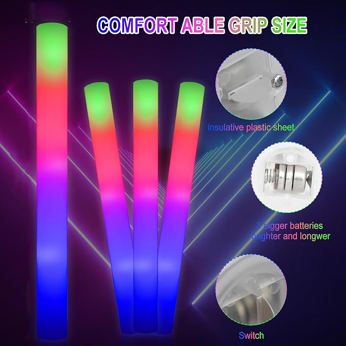 LifBetter 58Pcs Foam Glow Sticks Bulk, Led Glow Sticks - Image 6