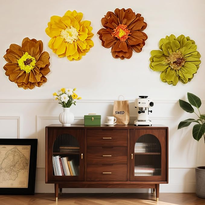 4 PCS 20" Brown Yellow Giant Paper Flowers Boho Baby Shower Party Decorations - Image 7