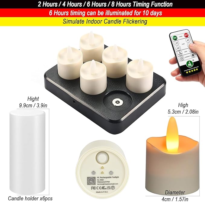 HL Flameless Candles with Remote Timer, 100+Hours Rechargeable Waterproof - Image 2