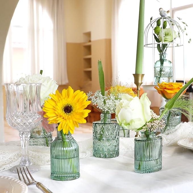 Green Glass Bud Vase Set of 22, Small Vases - Image 2