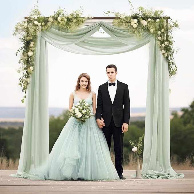 30" x 20Ft Wedding Arch Draping Fabric, 1 Panel Sage Green Sheer Curtain Drapes - Image 4