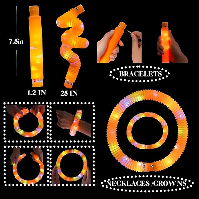 Orange 24 Pack Light Up Party Favors Supplies, Bulk Glow Sticks Bracelet - Image 7