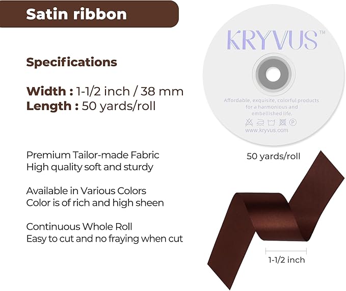 Dark Brown Satin Ribbon 1-1/2 inch X Continuous 50 Yards, Single Face Polyester - Image 3