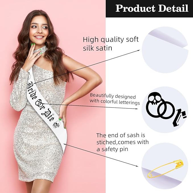 Gothic Bride or Die Sash with Black Printed - Image 2