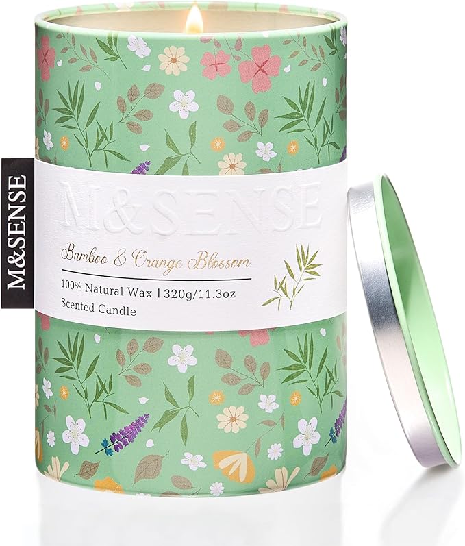 M&SENSE Bamboo Orange Blossom Scented Candle, Medium Jar Candle 11.3oz Natural by MSENSE