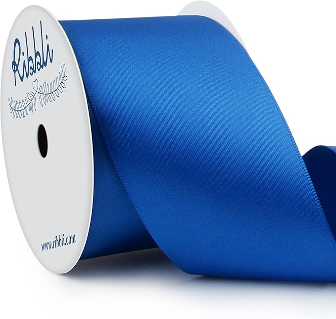 Ribbli Royal Blue Double Faced Satin Ribbon, 2” x Continuous 10 Yards, Use by Ribbli
