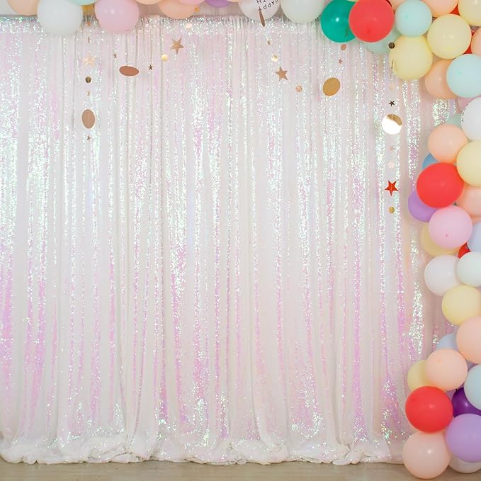 ShinyBeauty White Sequin Backdrop 4FTx8FT 2 Pieces Iridescent White Backdrop - Image 2