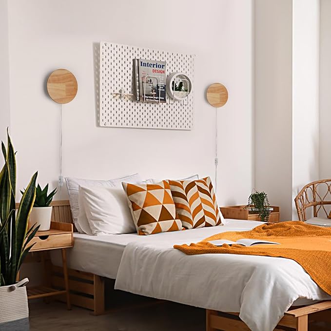Modern Minimalist Plug in Wall Sconces, Plug-in Or Cordless 7.9'' Round Wood - Image 2