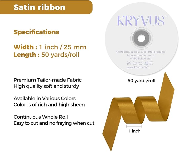 Gold Satin Ribbon 1 inch X Continuous 50 Yards, Single Face Polyester Ribbon - Image 3
