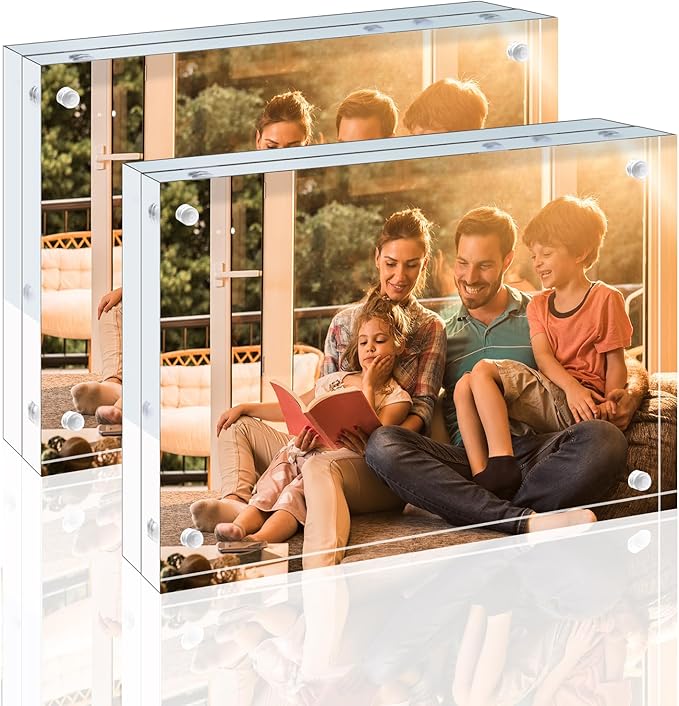 Egofine 4x6 Acrylic Frames 2 Pack, 20mm Thicker Frameless Clear Picture Frames by Egofine