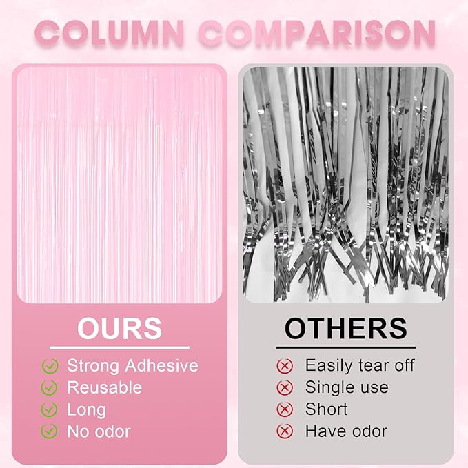 3 Pack 3.3 x 8.2 ft Pasel Pink Foil Fringe Backdrop Curtains, Tinsel Streamers - Image 5