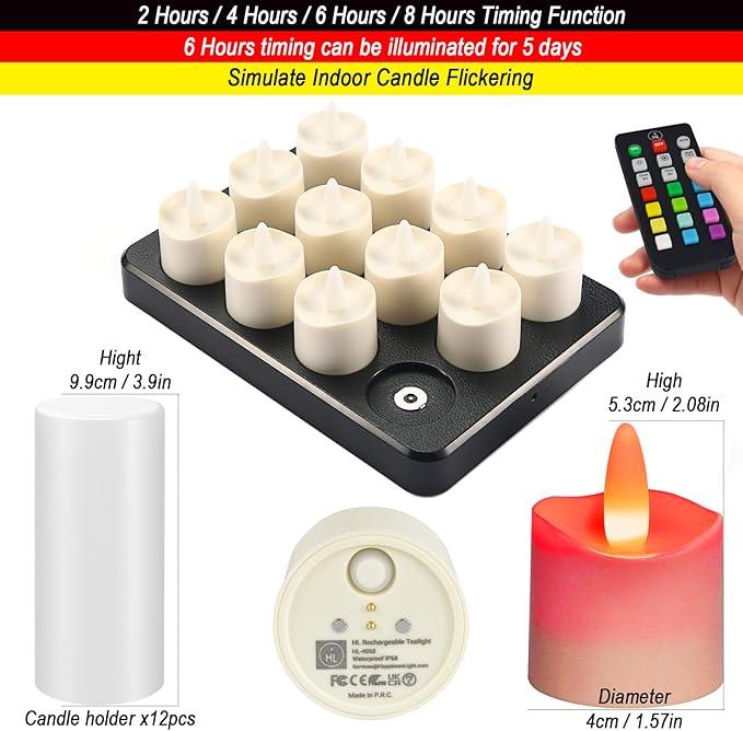 HL Flameless Candles with Remote Timer&Charging Station, 60+Hours Rechargeable - Image 2